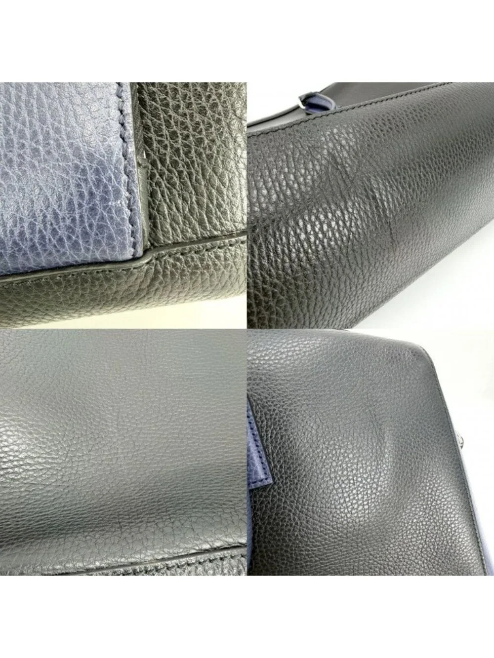 Gucci Big 2-Way Briefcase Tote Shoulder Bag Business Leather Black Navy Silver